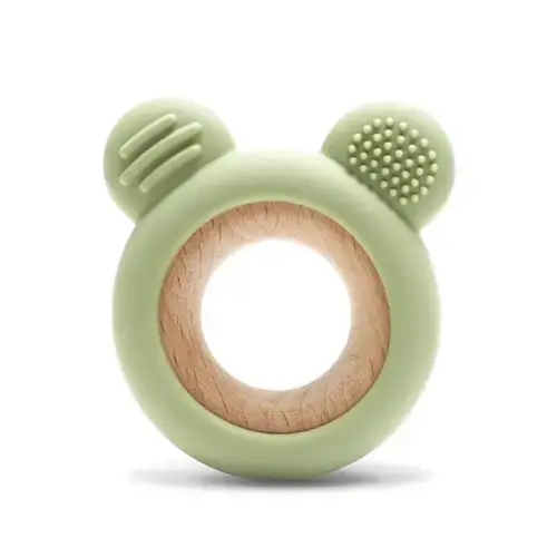 Jucarie de dentitie Lorelli Bear Fresh Green, din silicon si lemn de fag, 0 luni+, Verde