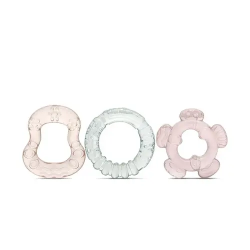 Set 3 jucarii de dentitie bebelusi Lorelli Iceberg Green & Mellow Rose, refrigerante, forme diferite, 3 luni+