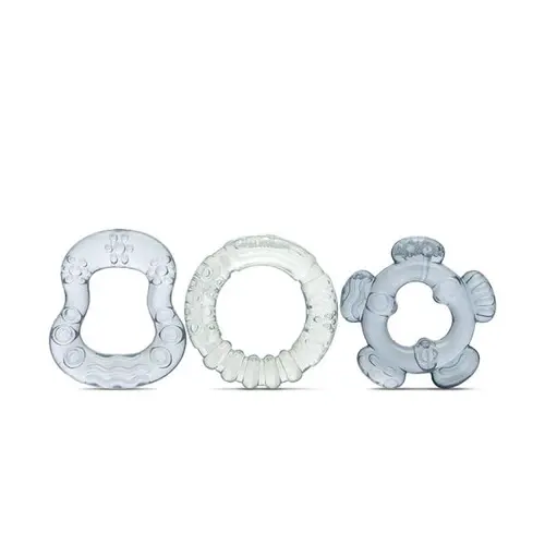 Set 3 jucarii de dentitie bebelusi Lorelli Iceberg Green & Cameo Blue, refrigerante, forme diferite, 3 luni+