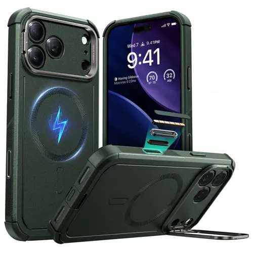 Husa MagSafe pentru Apple iPhone 17 Pro Max, ESR, Cyber Armor Kickstand, Verde