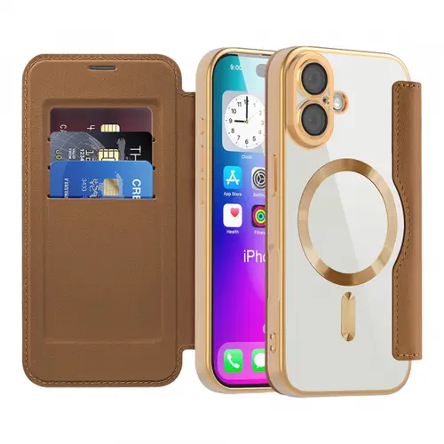 Husa MagSafe pentru Apple iPhone 17, Techsuit, SmartMag Book, Maro