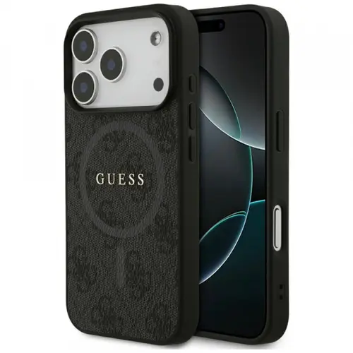 Husa MagSafe pentru Apple iPhone 17 Pro, Guess, 4G Ring Classic Logo, Neagra