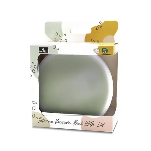 Bol de hranire cu capac Lorelli, din silicon natural, cu ventuza, 6 luni+, Verde