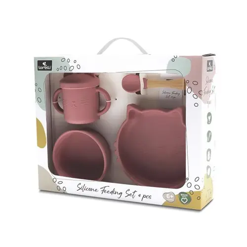 Set de hranire din silicon natural Lorelli, 4 piese, 6 luni+, Roz