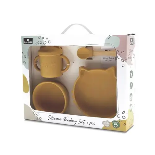Set de hranire din silicon natural Lorelli, 4 piese, 6 luni+, Galben