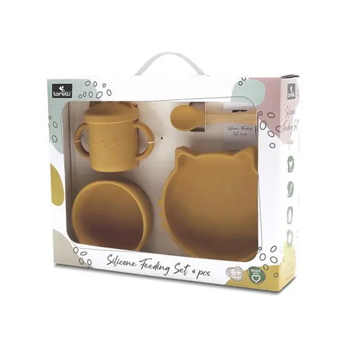 Set de hranire din silicon natural Lorelli, 4 piese, 6 luni+, Galben