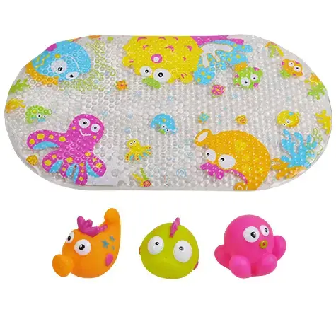 Set de baie 4 piese Knorr Toys KNR37000, include covoras de baie din PVC 69x39 cm si 3 jucarii lumea subacvatica, 0 Luni+