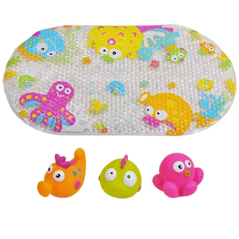Set de baie 4 piese Knorr Toys KNR37000, include covoras de baie din PVC 69x39 cm si 3 jucarii lumea subacvatica, 0 Luni+