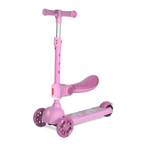 Trotineta Lorelli Jetster Plus, 3 ani+, pana la 20 kg, scaun pliabil si reglabil 4 pozitii, roti PU cu luminite, Roz