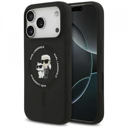 Husa MagSafe pentru Apple iPhone 17 Pro, Karl Lagerfeld, Ring Karl&Choupette, Neagra