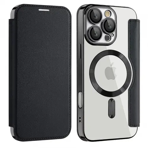 Husa MagSafe pentru Apple iPhone 17, Techsuit, SmartMag Book, Neagra