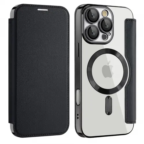 Husa MagSafe pentru Apple iPhone 17, Techsuit, SmartMag Book, Neagra