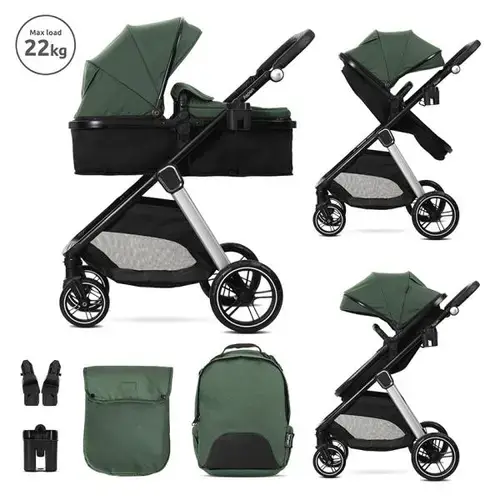 Carucior 2 in 1 Lorelli Aspen, transformabil, set adaptori cos auto inclus, pana la 22 Kg, Verde