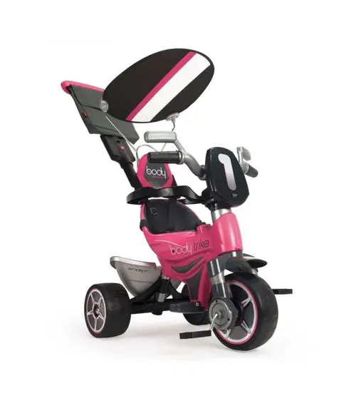 Tricicleta evolutiva pentru copii Injusa Body, cu maner parental, include rucsac, 10 luni+, Roz