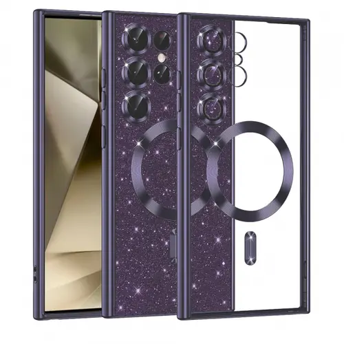Husa MagSafe pentru Samsung Galaxy S24 Ultra S928, Techsuit, Luxury Glitter, Mov Inchis