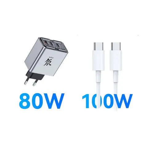 Incarcator retea ZTE PA0214E, 80W GaN, cablu 100W, 2 x USB-C, 1 x USB, Gri