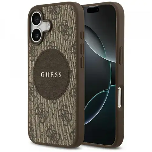 Husa MagSafe pentru Apple iPhone 17, Guess, 4G Circle Classic Logo, Maro