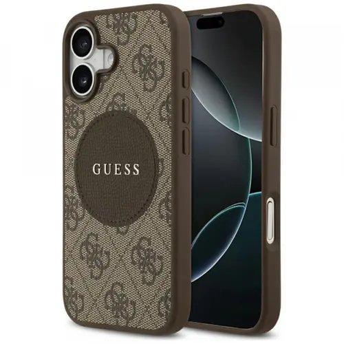 Husa MagSafe pentru Apple iPhone 17, Guess, 4G Circle Classic Logo, Maro