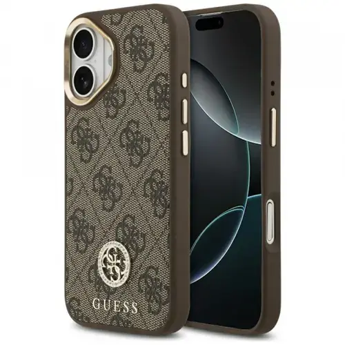 Husa MagSafe pentru Apple iPhone 17, Guess, 4G Strass Logo, Maro