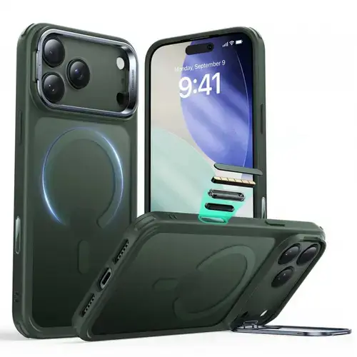 Husa MagSafe pentru Apple iPhone 17 Pro, ESR, Classic Hybrid Kickstand, Verde Satinata
