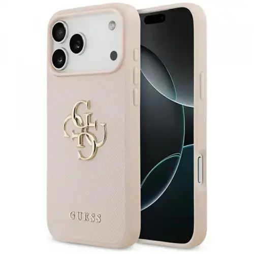 Husa pentru Apple iPhone 17 Pro Max, Guess, 4G Grained Big and Classic Logo, Roz