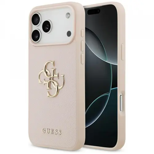 Husa pentru Apple iPhone 17 Pro Max, Guess, 4G Grained Big and Classic Logo, Roz