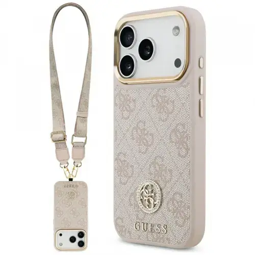 Husa pentru Apple iPhone 17 Pro, Guess, 4G Strass Logo and Big Strap, Roz