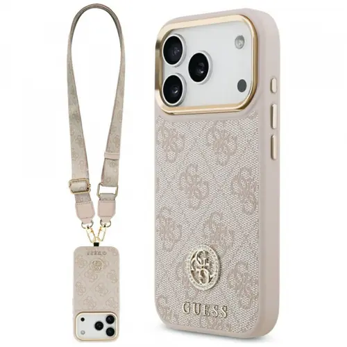 Husa pentru Apple iPhone 17 Pro, Guess, 4G Strass Logo and Big Strap, Roz