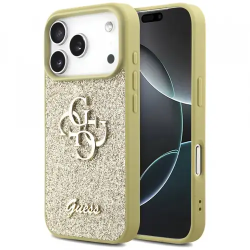 Husa pentru Apple iPhone 17 Pro, Guess, Fixed Glitter Big 4G, Aurie