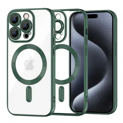 Husa MagSafe pentru Apple iPhone 15 Pro, Techsuit, Luxury Crystal, Verde Inchis