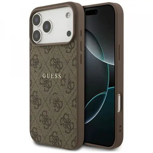 Husa MagSafe pentru Apple iPhone 17 Pro Max, Guess, 4G Ring Classic Logo, Maro