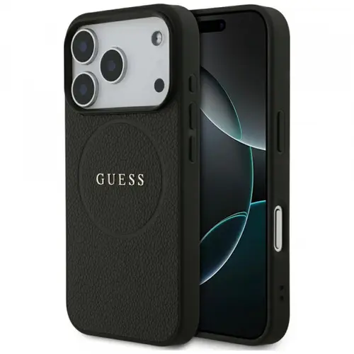 Husa MagSafe pentru Apple iPhone 17 Pro Max, Guess, Grained Gold Ring, Neagra