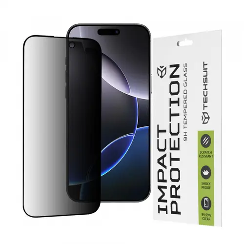 Folie de protectie Ecran Privacy Techsuit pentru Apple iPhone 16 Pro Max, Sticla Securizata, Full Glue, 111D