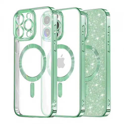 Husa MagSafe pentru Apple iPhone 15 Pro, Techsuit, Luxury Glitter, Verde Deschis