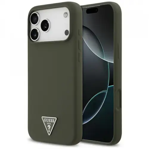 Husa MagSafe pentru Apple iPhone 17 Pro Max, Guess, Triangle Logo, Kaki