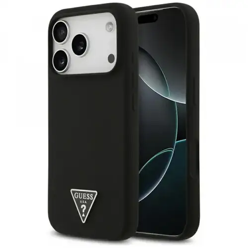Husa MagSafe pentru Apple iPhone 17 Pro Max, Guess, Triangle Logo, Neagra