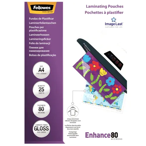 Folie laminare Fellowes 5396205, A4, 80 microni, 25 buc