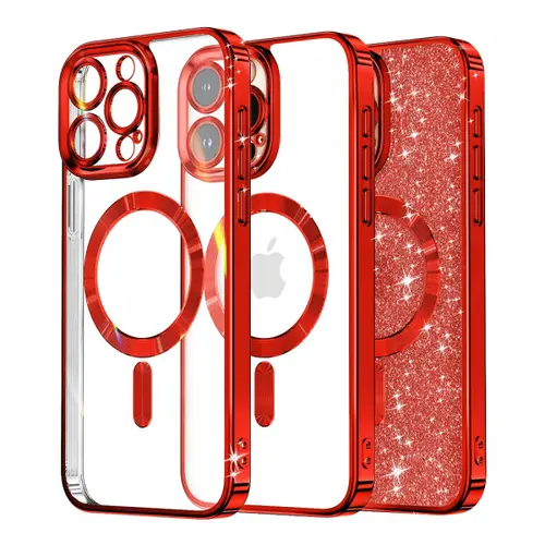 Husa MagSafe pentru Apple iPhone 15 Pro Max, Techsuit, Luxury Glitter, Rosie
