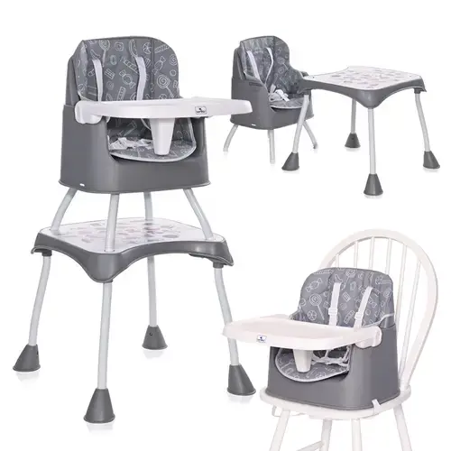 Scaun de masa inalt pentru copii Lorelli Trick, convertibil 3in1, 6 luni - 36 luni, maxim 15 kg, Gri