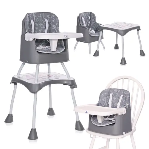 Scaun de masa inalt pentru copii Lorelli Trick, convertibil 3in1, 6 luni - 36 luni, maxim 15 kg, Gri