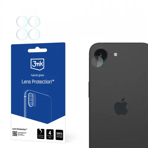 Folie de protectie Camera Spate 3MK Protection pentru Apple iPhone 16e, Sticla Securizata, Set 4 bucati