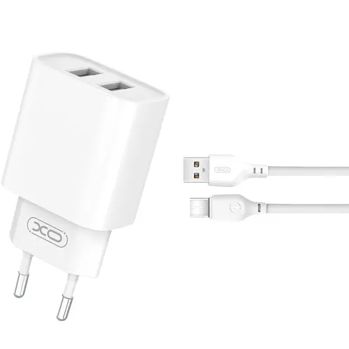 Incarcator Retea Cu Cablu USB-C XO Design BPCE02C, 10.5W, 2.1A, 2 x USB-A, Alb