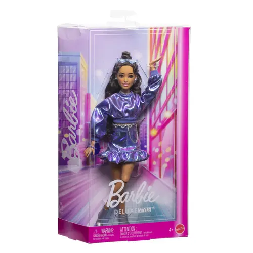 Papusa Barbie - Deluxe Style, cu rochie albastru metalizat