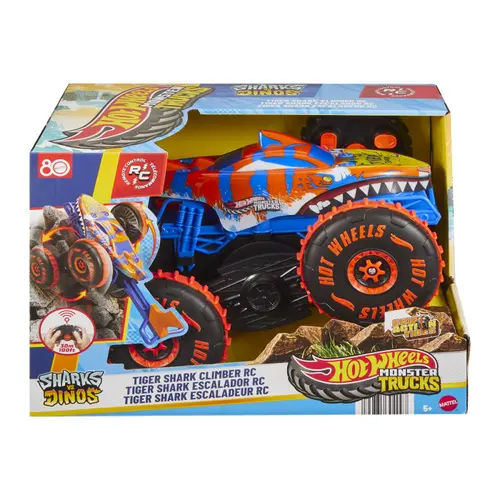 Masinuta RC Hot Wheels Monster Truck - Shark vs. Dinos, Tiger Shark Climber