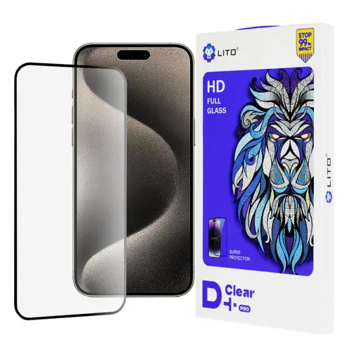 Folie de protectie Ecran Lito D+ Pro pentru Apple iPhone 15 Pro Max, Sticla Securizata, Full Glue