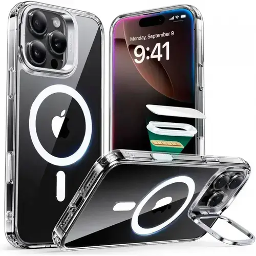 Husa MagSafe pentru Apple iPhone 16 Pro Max, ESR, Classic Hybrid Kickstand Slide, Transparenta