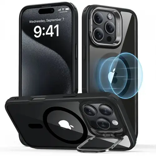 Husa MagSafe pentru Apple iPhone 16 Pro, ESR, Classic Hybrid Kickstand, Neagra Transparenta
