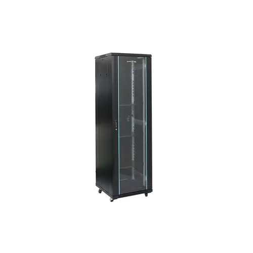 Rack 32U 600x600 DATEUP RAL 9004, montare pe podea, usa din sticla, panouri laterale detasabile si securizate, dezasamblat