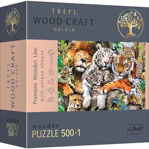 Puzzle din lemn Trefl  Wood Craft, Felinele din jungla, 500+1 piese