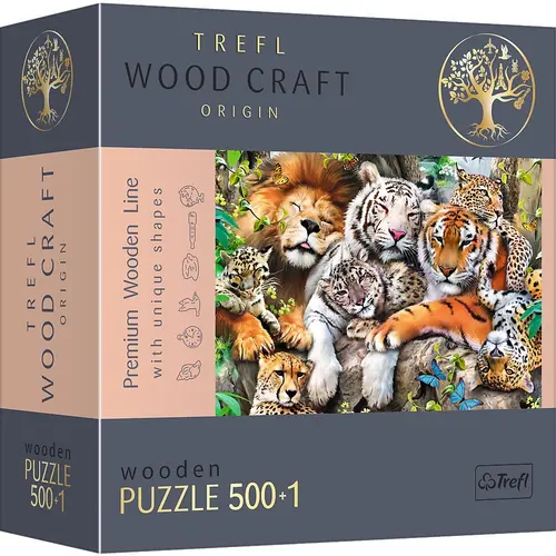 Puzzle din lemn Trefl  Wood Craft, Felinele din jungla, 500+1 piese